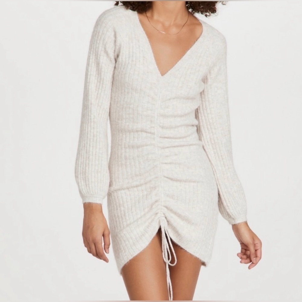 BB Dakota Cinch Dress Heather Oatmeal Sz Small Sweater Dress Maternity Friendly